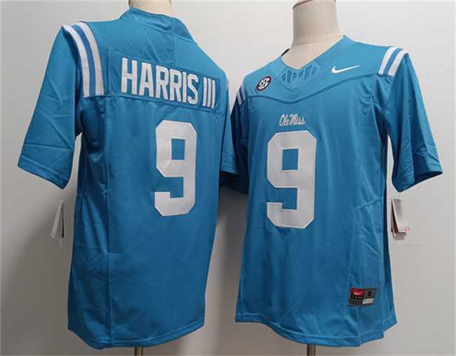 Men%27s Ole Miss Rebels #9 Tres Harris III Powder Blue F.U.S.E. Stitched Football Jersey